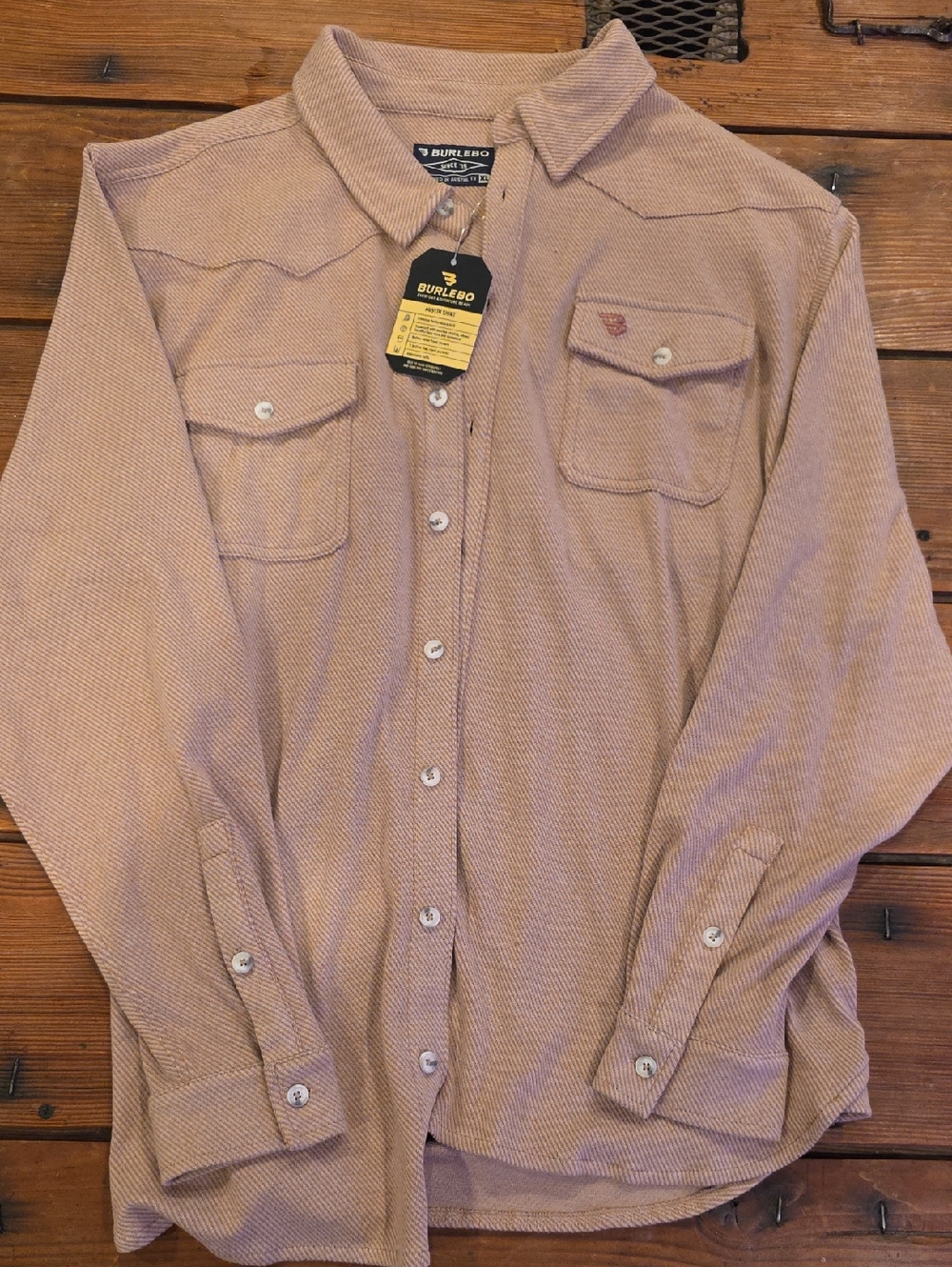 BURLEBO Men's Casual Button-Down Shirt in Light Brown
